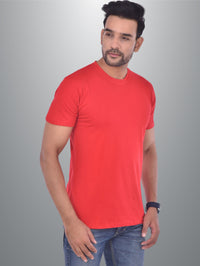 Mens Solid Round Neck  Half Sleeve Cotton Blend Red T-shirt
