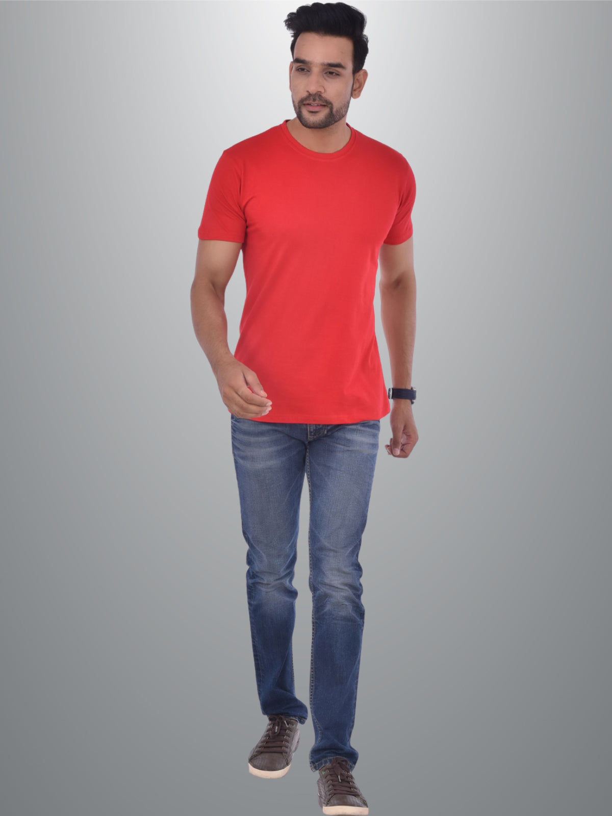 Red Rounded Shirt Mens Solid Round Neck Half Sleeve Cotton Blend Red T-shirt – QuaClo
