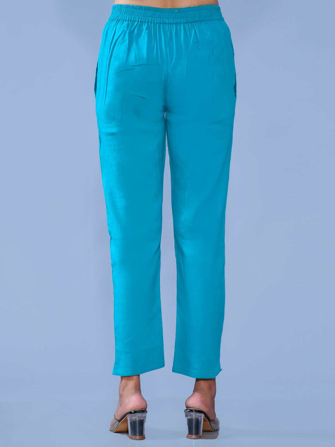 Women Regular Fit Light Blue Cotton Slub Trouser