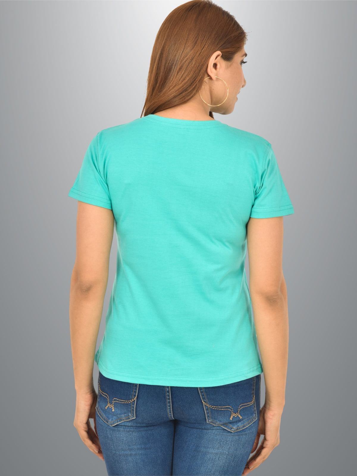 Womens Turquoise Half Sleeves Cotton Plain T-shirt