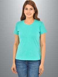 Womens Turquoise Half Sleeves Cotton Plain T-shirt