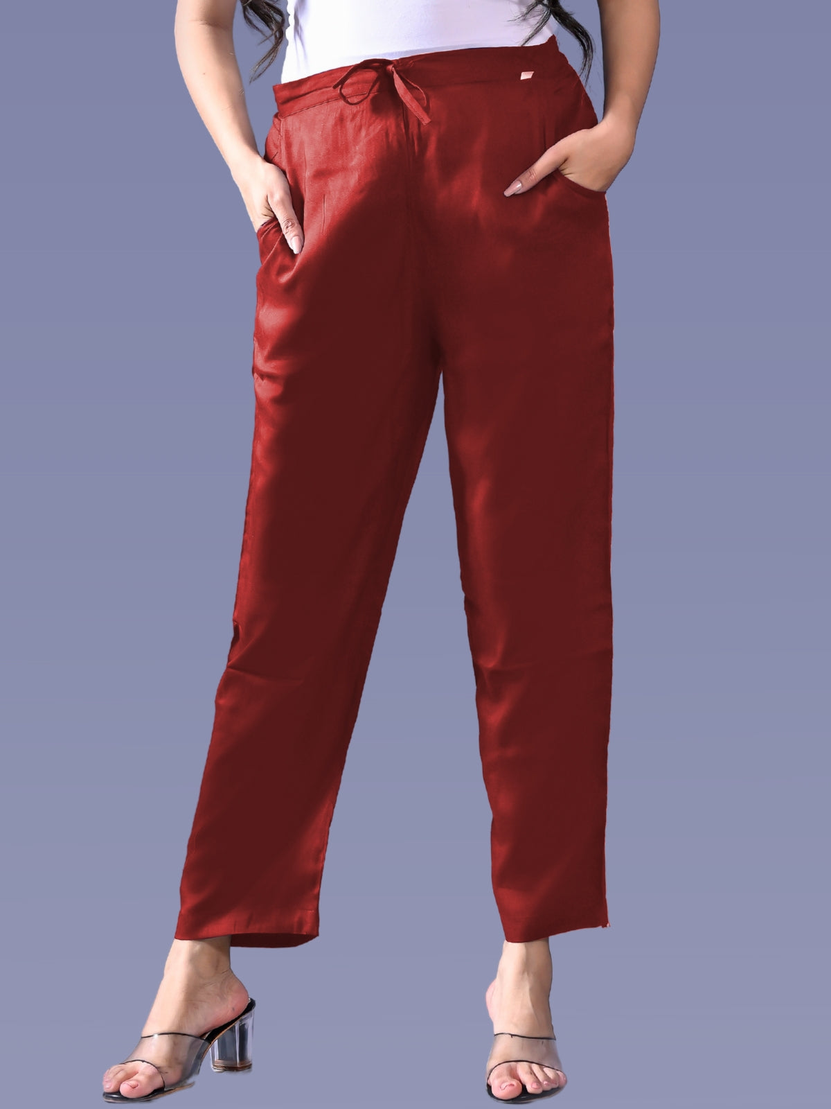 Women Regular Fit Rust Rayon Trouser