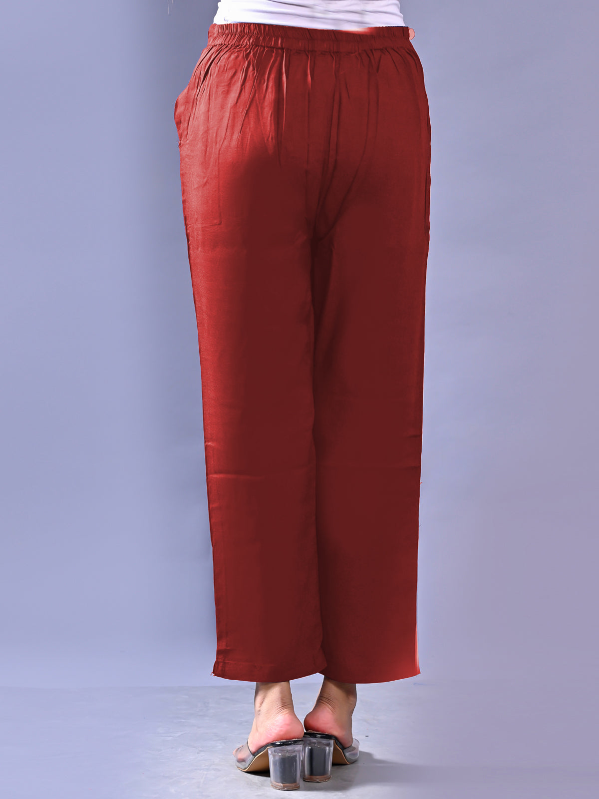 Women Regular Fit Rust Rayon Trouser