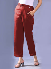 Women Regular Fit Rust Rayon Trouser