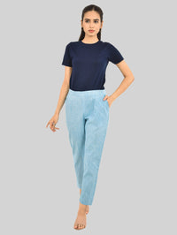 Women Solid Sky Blue South Cotton Trouser