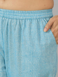 Women Regular Fit Sky Blue Cotton Trouser