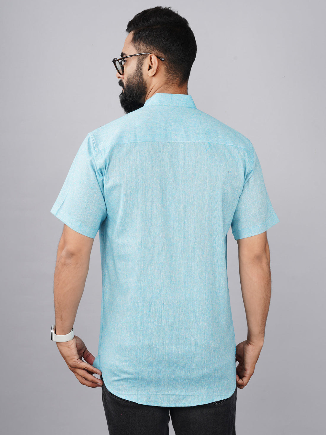 Solid Sky Blue Cotton Regular Fit Short Kurta