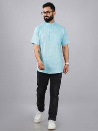 Pack Of 2 Mens Regular Fit Red And Sky Blue Half Sleeve Cotton Short Kurta Combo