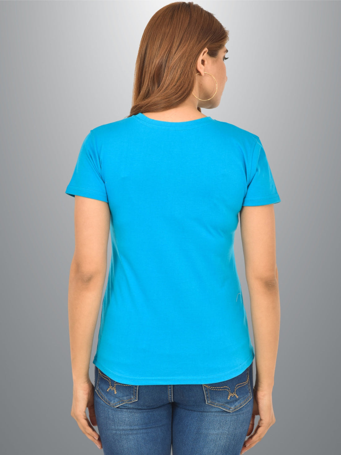 Womens Sky Blue Half Sleeves Cotton Plain T-shirt