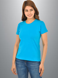 Womens Sky Blue Half Sleeves Cotton Plain T-shirt