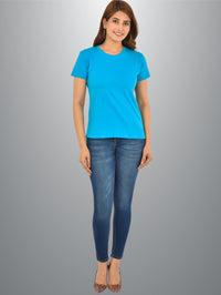 Womens Sky Blue Half Sleeves Cotton Plain T-shirt