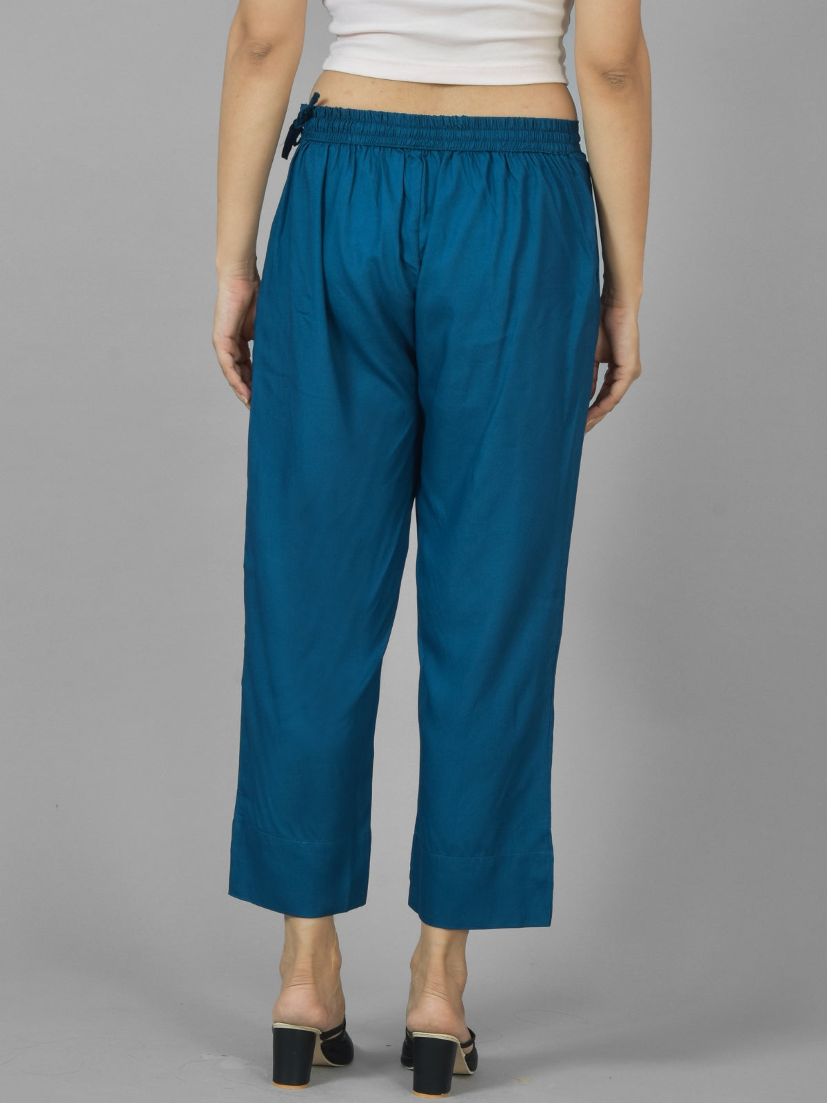 Pack Of 2 Womens Navy Blue And Teal Blue Ankle Length Rayon Culottes Trouser Combo