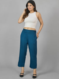 Women Solid Teal Blue Rayon Culottes Trouser