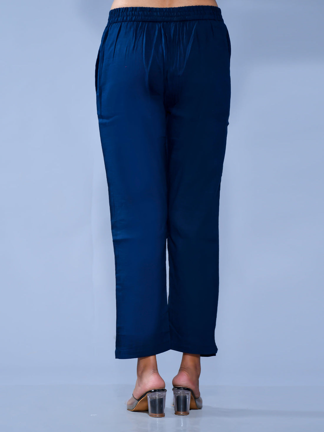 Women Regular Fit Teal Blue Cotton Slub Trouser