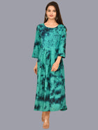 Women Turquoise Tie Dye Long Dress Rayon 3/4 Sleeve Dress