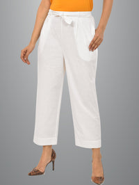 Women Solid White Cluottes Trouser