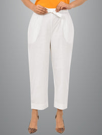 Women Solid White Cluottes Trouser