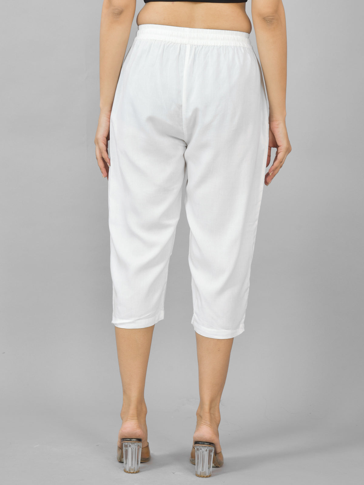 Pack Of 2 Womens Black And White Calf Length Rayon Culottes Trouser Combo