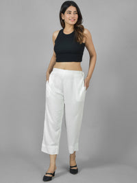 Women Solid White Rayon Culottes Trouser