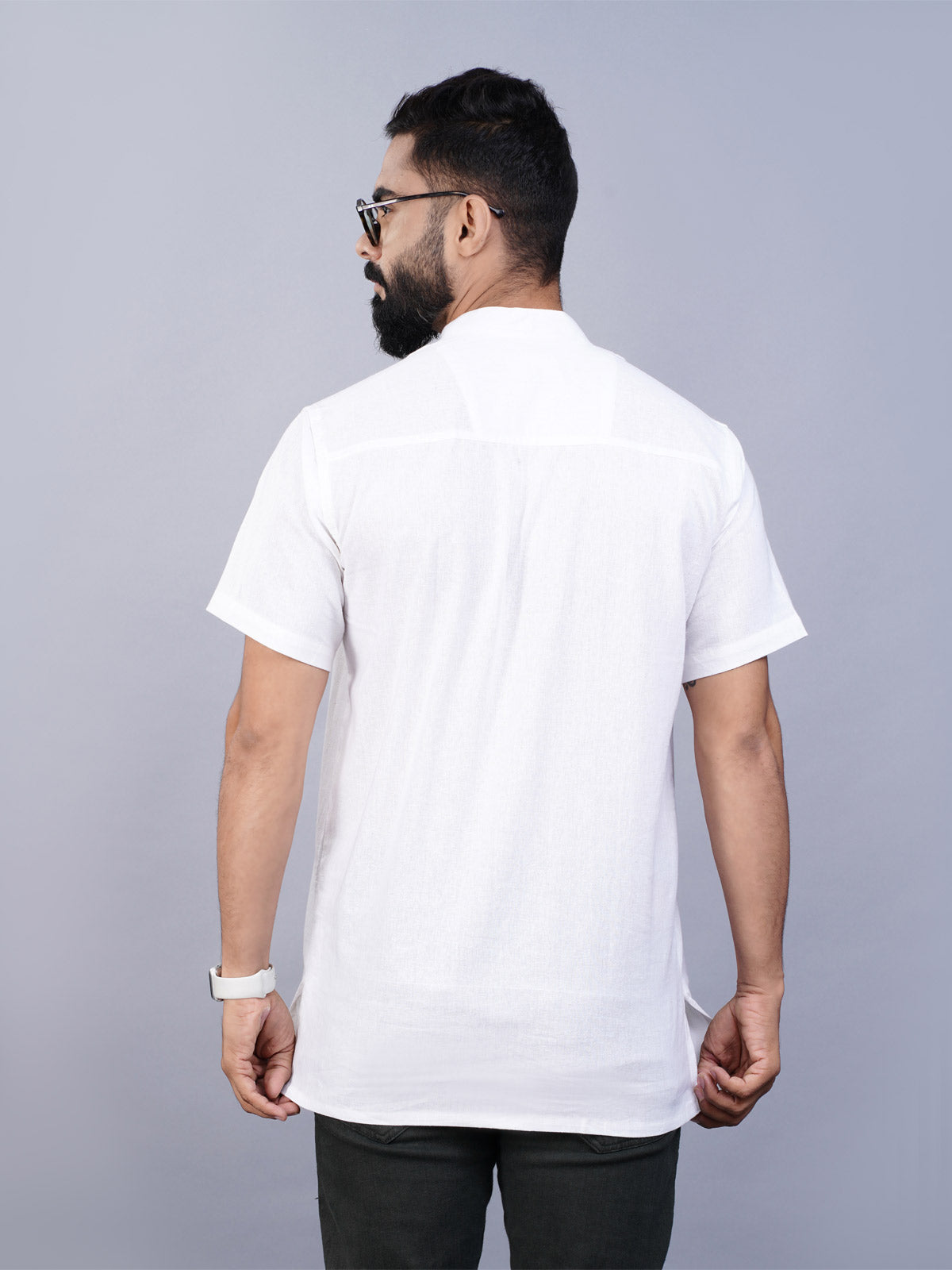 Mens Regular Fit Solid White Cotton Straight Short Kurta