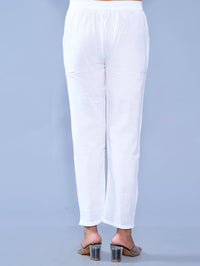 Women Regular Fit White Cotton Slub Trouser