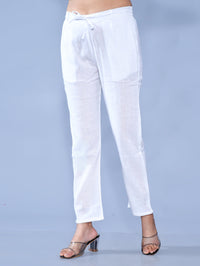 Women Regular Fit White Cotton Slub Trouser