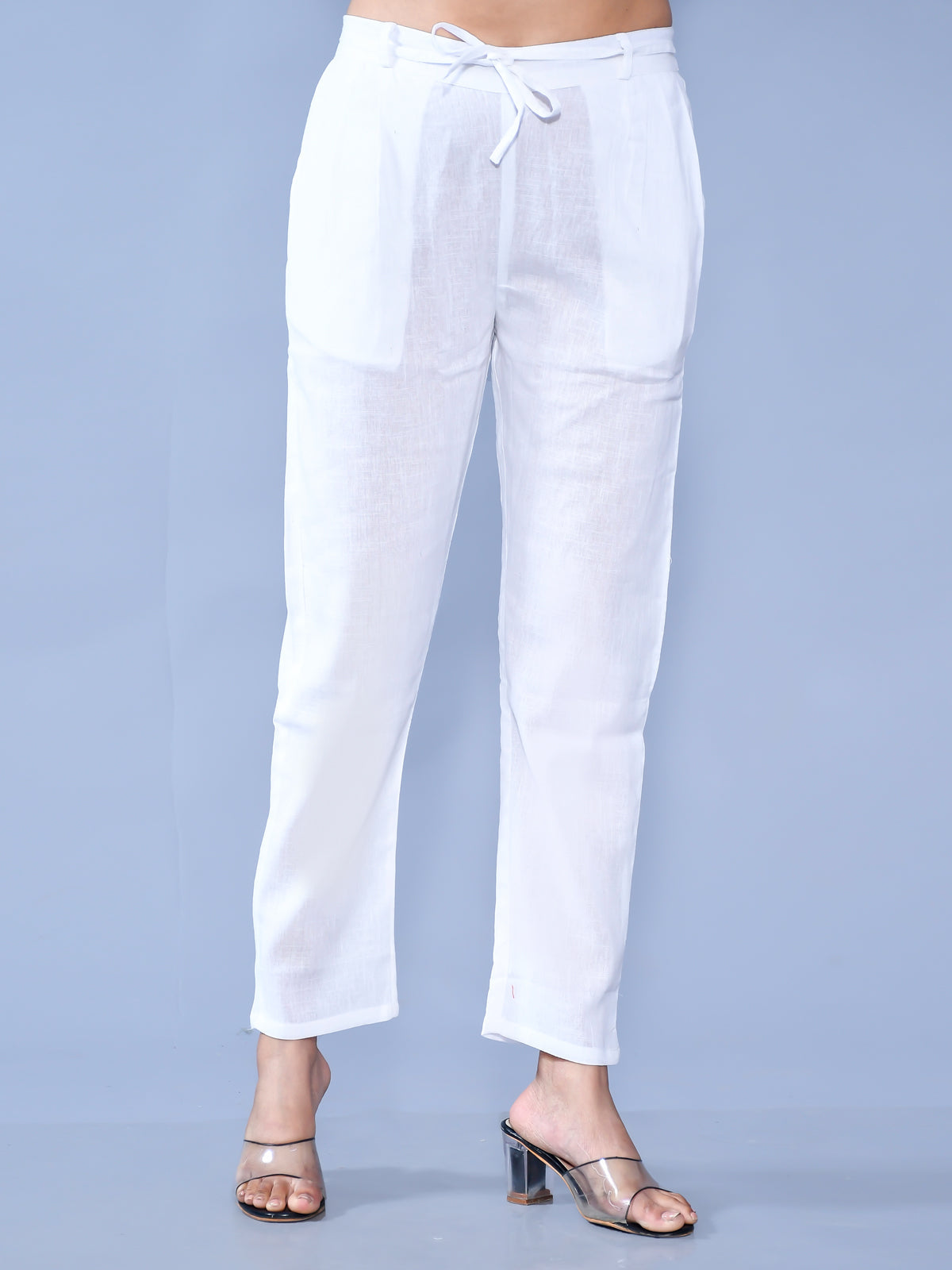 Pack Of 2 Womens Regular Fit Black And White Cotton Slub Belt Pant Combo