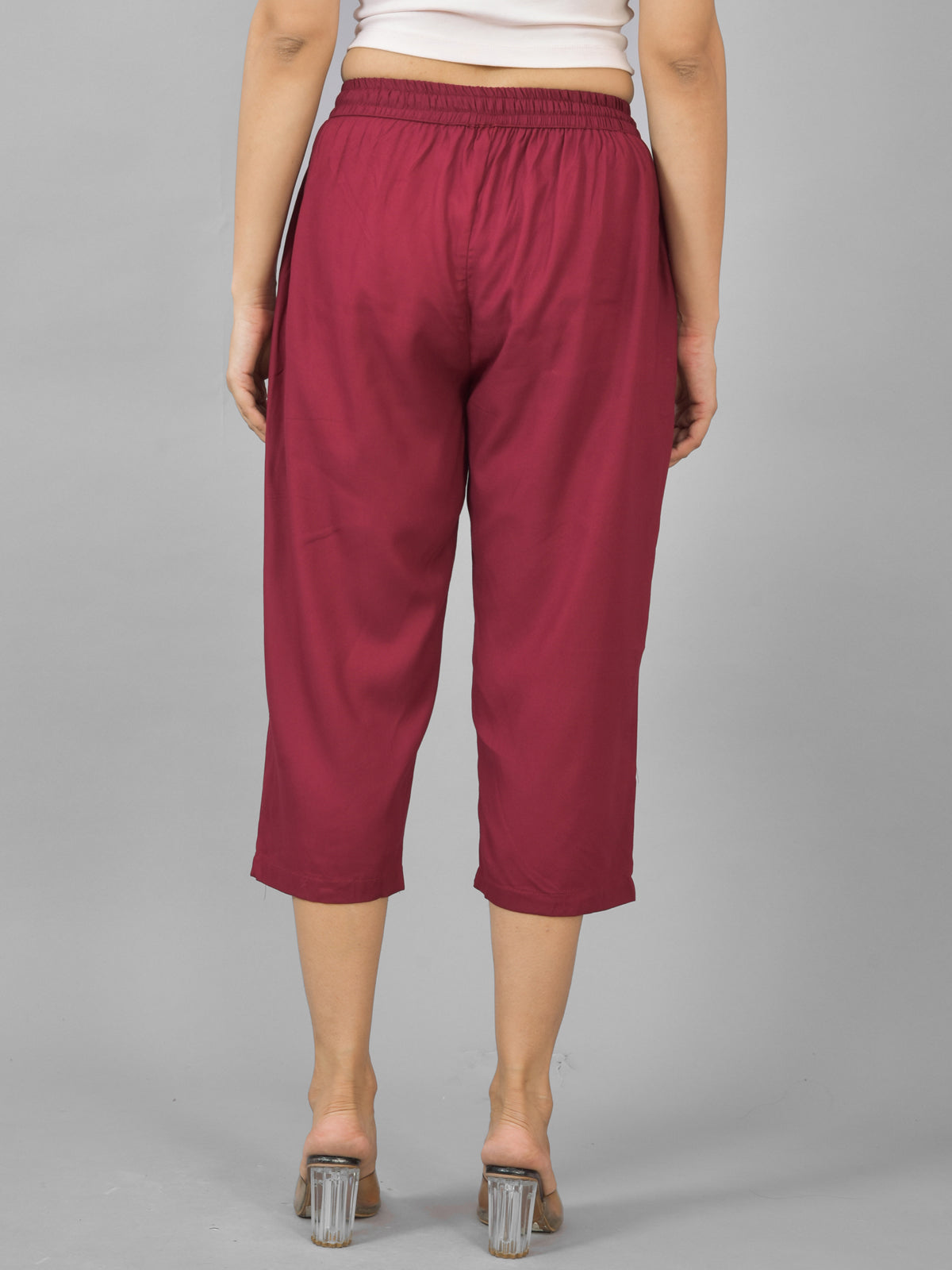 Pack Of 2 Women Rani Pink And Wine Calf Length Rayon Culottes Trouser Combo