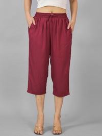 Pack Of 2 Womens Mustard And Wine Calf Length Rayon Culottes Trouser Combo