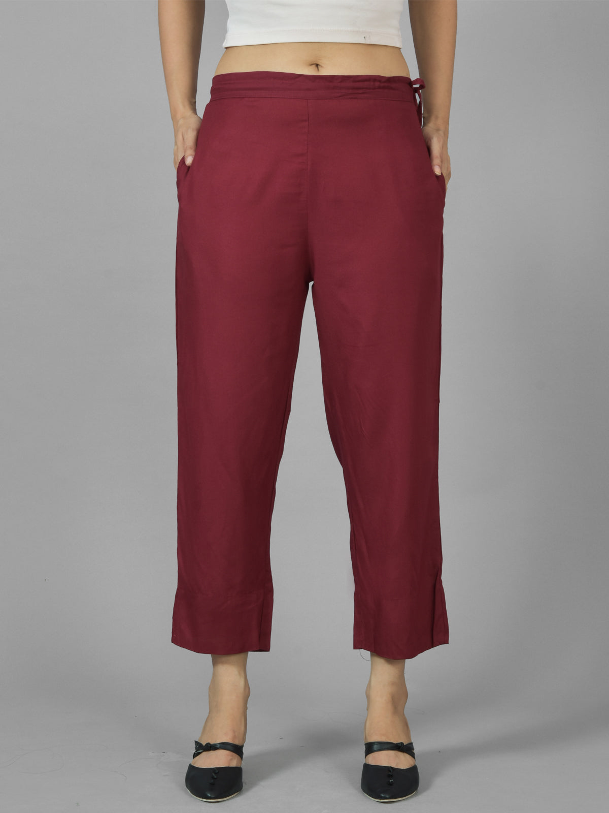Pack Of 2 Womens Rani Pink And Wine Ankle Length Rayon Culottes Trouser Combo