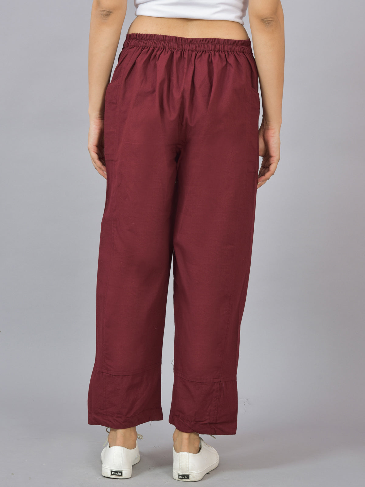 Womens Wine Side Pocket Pure Cotton Straight Cargo Pant