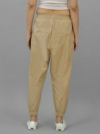 Combo Pack Of Womens Beige And Dark Blue Four Pocket Cotton Cargo Pants
