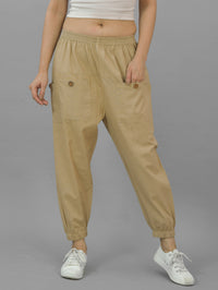 Combo Pack Of Womens Beige And Teal Blue Four Pocket Cotton Cargo Pants