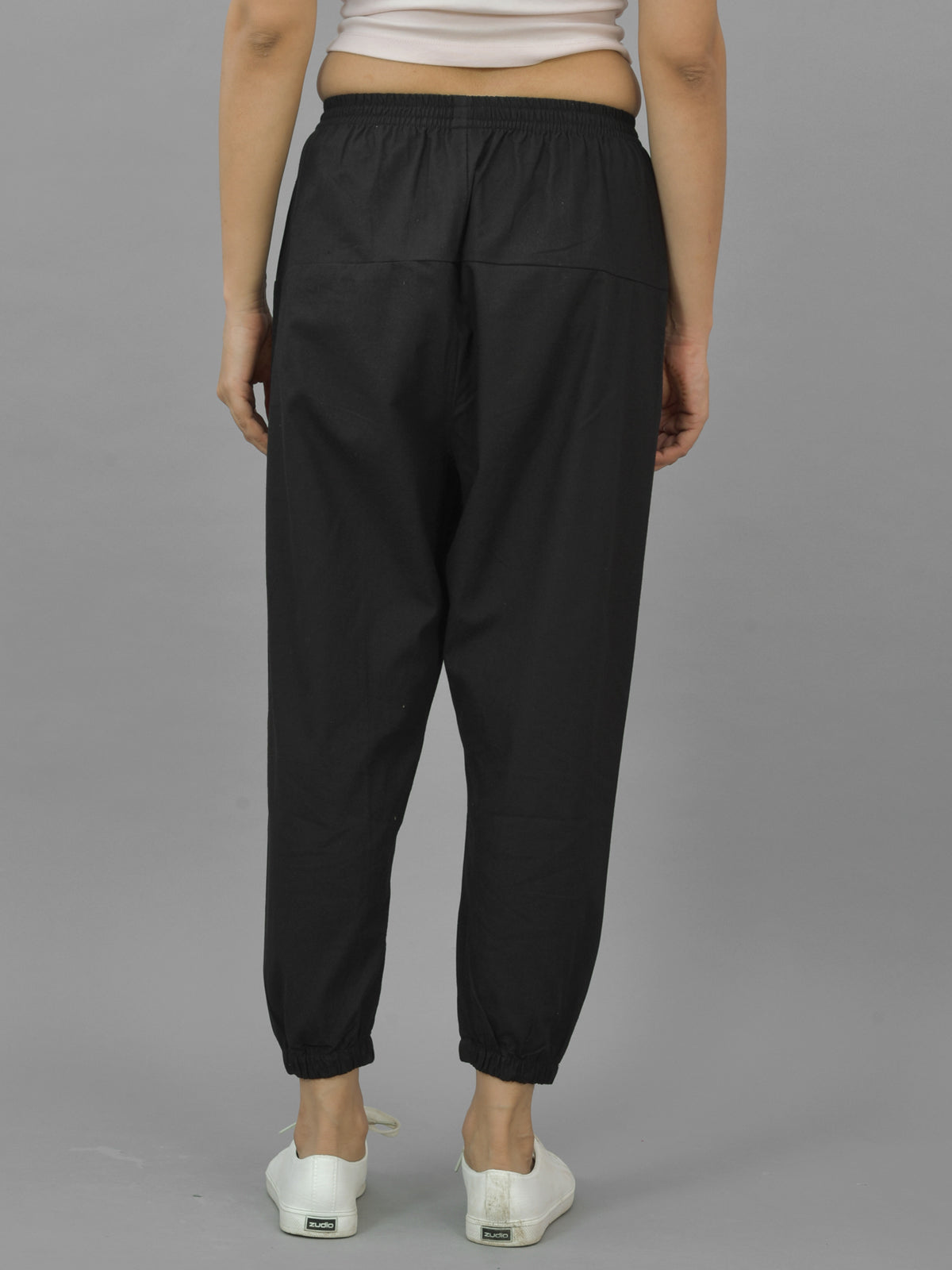 Combo Pack Of Womens Black And Melange Grey Four Pocket Cotton Cargo Pants