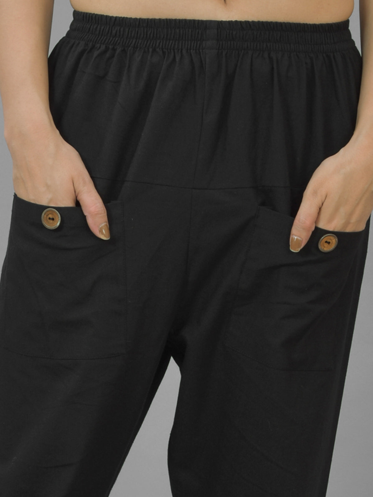 Combo Pack Of Womens Black And Grey Four Pocket Cotton Cargo Pants