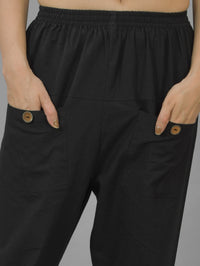 Quaclo Women's Black Pure Four Pocket Cotton Cargo Pants
