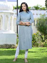Ethnic Wear Khadi Cotton Blue Multistripe Couple Kurta Set