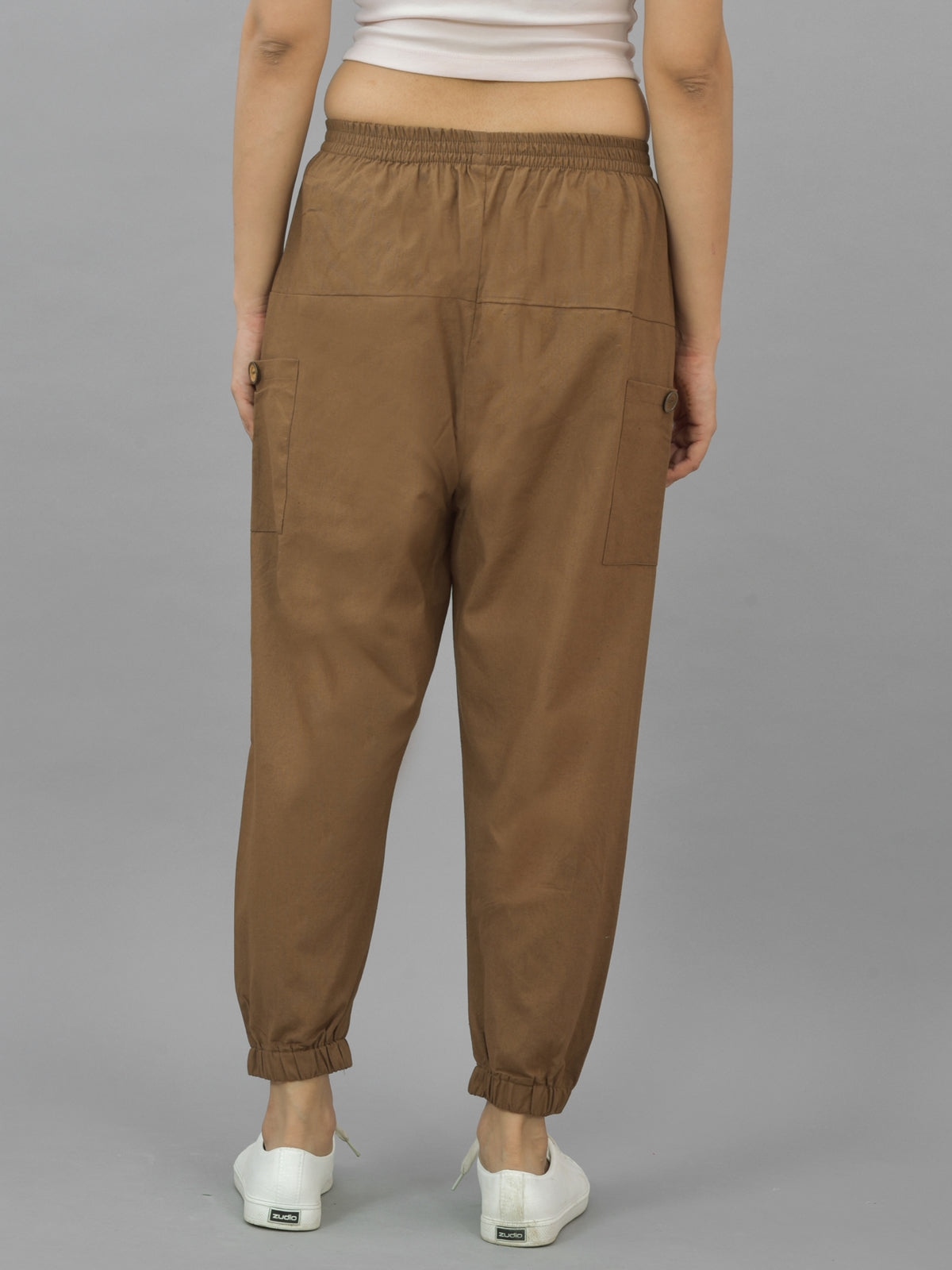 Quaclo Women's Brown Four Pocket Cotton Cargo Pants