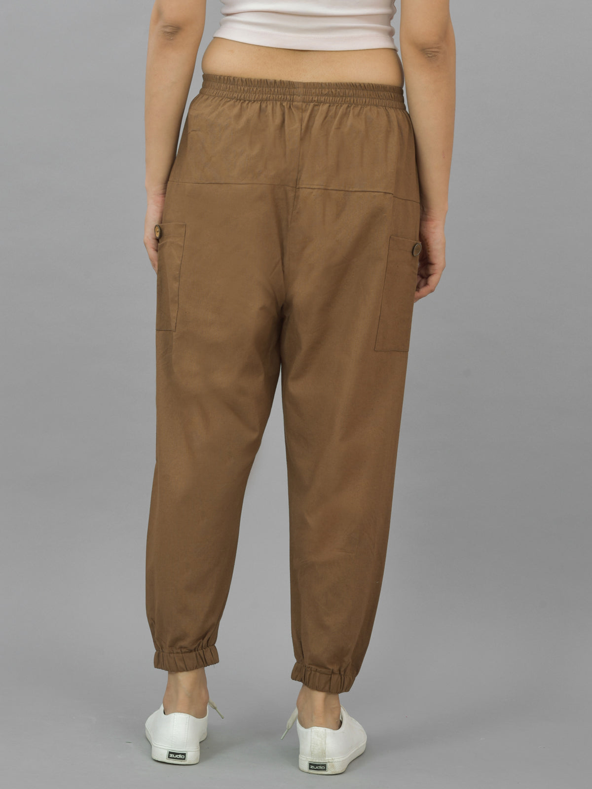 Combo Pack Of Womens Brown And Teal Blue Four Pocket Cotton Cargo Pants