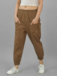 Quaclo Women's Brown Four Pocket Cotton Cargo Pants