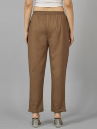 Quaclo Womens Brown Regular Fit Fully Elastic Cotton Trouser