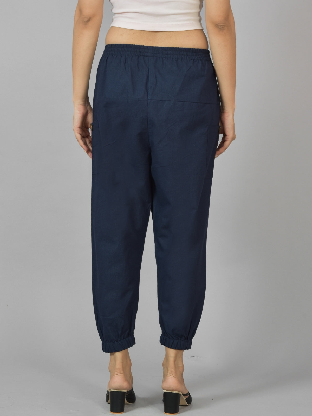 Quaclo Women's Dark Blue Four Pocket Cotton Cargo Pants