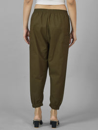 Combo Pack Of Womens Dark Green And White Four Pocket Cotton Cargo Pants