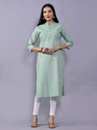 Women Solid Green Woven South Cotton Kurti