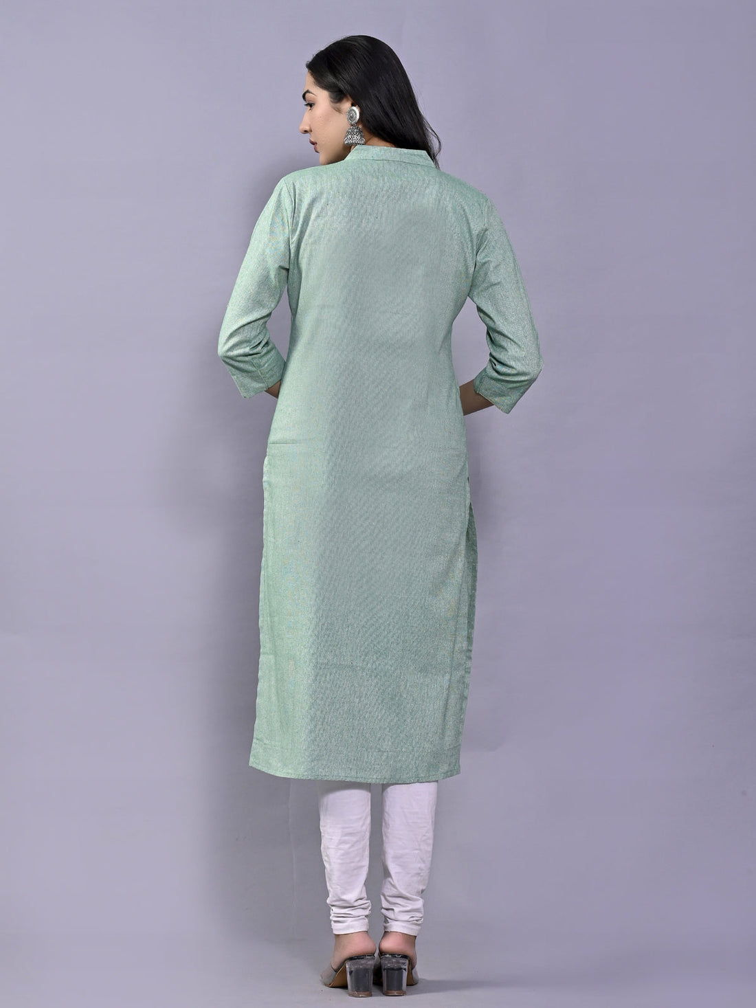 Women Solid Green Woven South Cotton Kurti