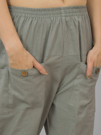 Quaclo Women's Grey Four Pocket Cotton Cargo Pants