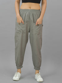 Combo Pack Of Womens Grey And Melange Grey Four Pocket Cotton Cargo Pants