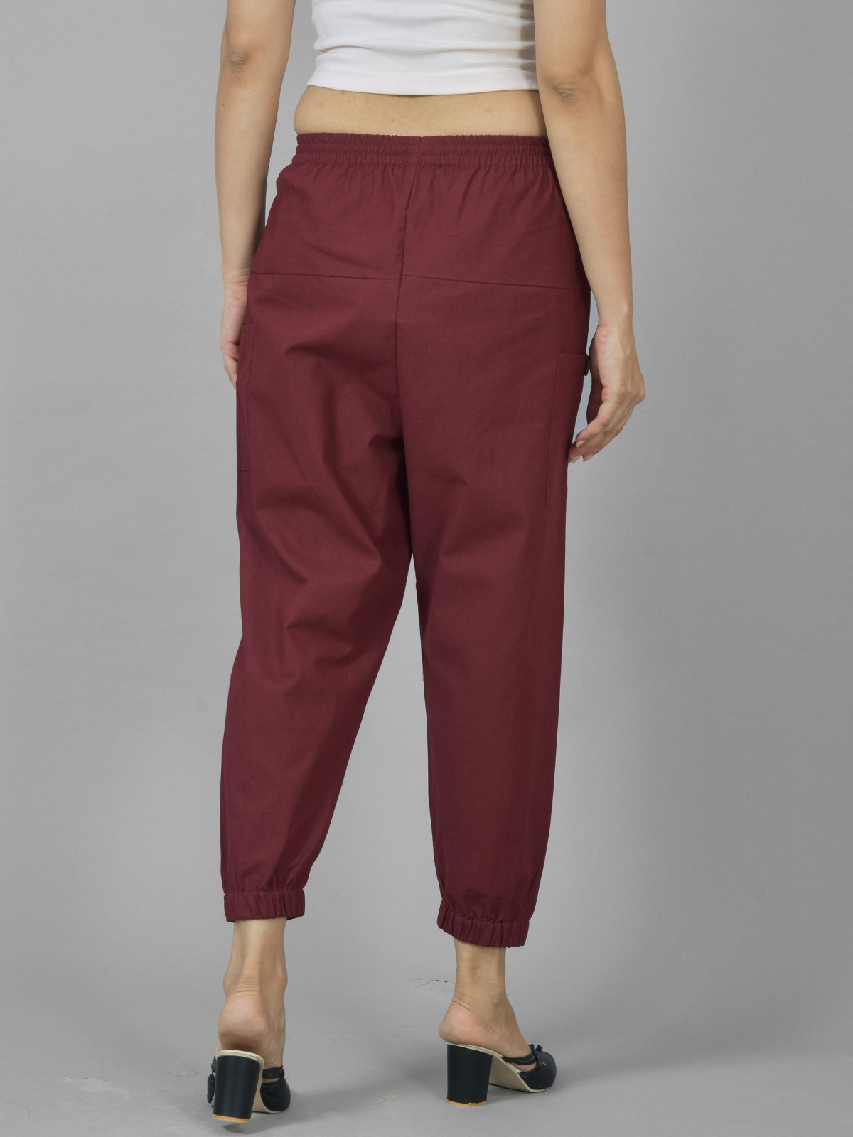 Combo Pack Of Womens Black And Maroon Four Pocket Cotton Cargo Pants