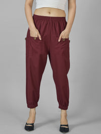 Combo Pack Of Womens Beige And Maroon Four Pocket Cotton Cargo Pants