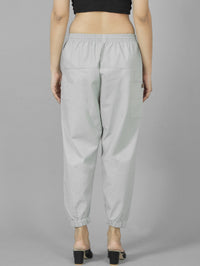 Quaclo Women's Melange Grey Four Pocket Cotton Cargo Pants